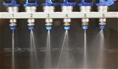 ASNU spray pattern chart showing six injector spray patterns